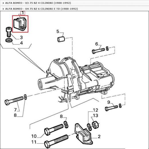 TASSELLO SUPPORTO CAMBIO ALFA ROMEO 75 - 90 - ALFETTA PER 60521143