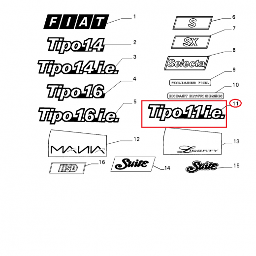 LOGO SIGLA MODELLO ''TIPO 1.1 i.e.'' FIAT TIPO ORIGINALE 46400501