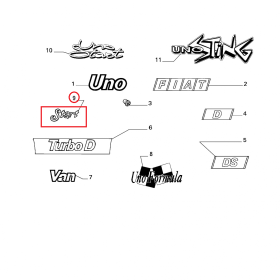 LOGO SIGLA MODELLO ''START'' FIAT UNO ORIGINALE 7768527