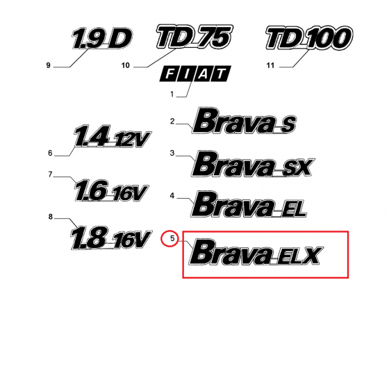LOGO SIGLA MODELLO ''BRAVA ELX'' POSTERIORE FIAT BRAVA ORIGINALE 7791760